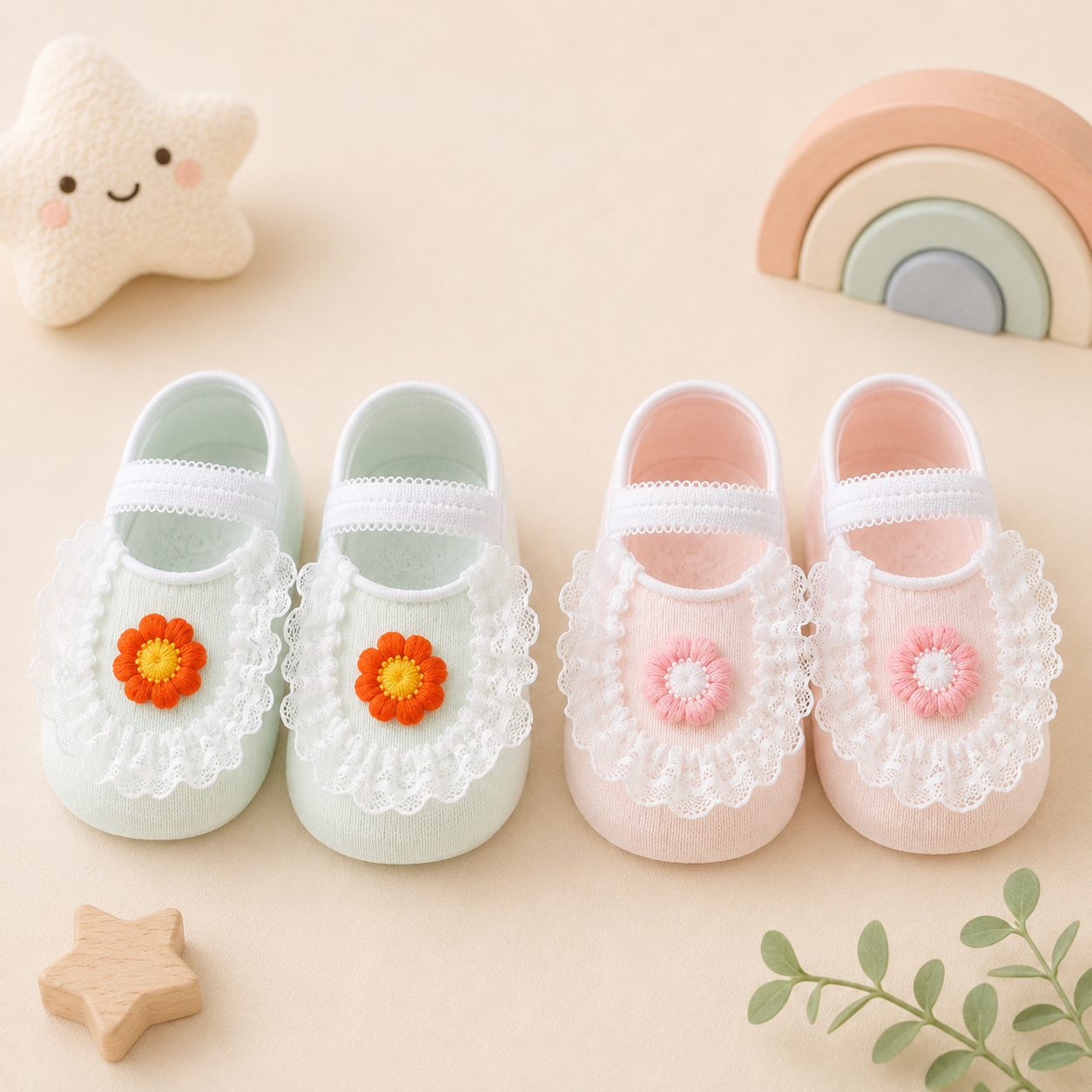 SweetFeet – Douces et mignonnes – Chaussettes pour bébé à fleurs et dentelle