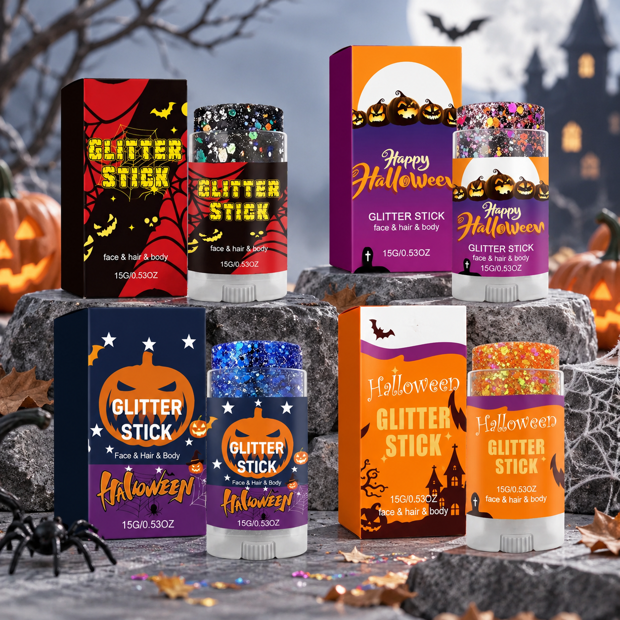 GlitterPop – Éclatant et festif – Stick pailleté d'Halloween pour le visage, les cheveux et le corps