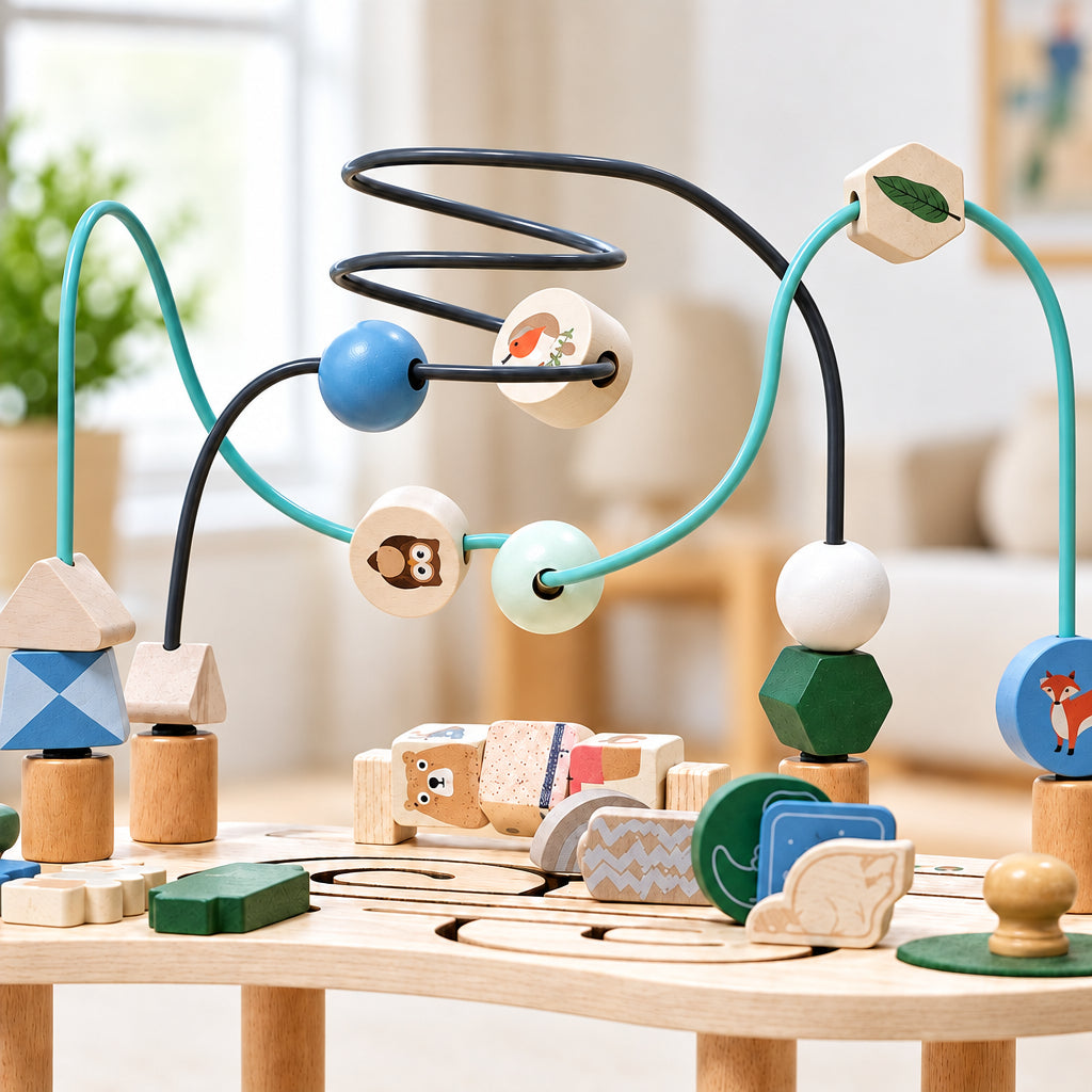 WoodMaze – Ludique et éducatif – Table d'activités en bois avec labyrinthe à perles