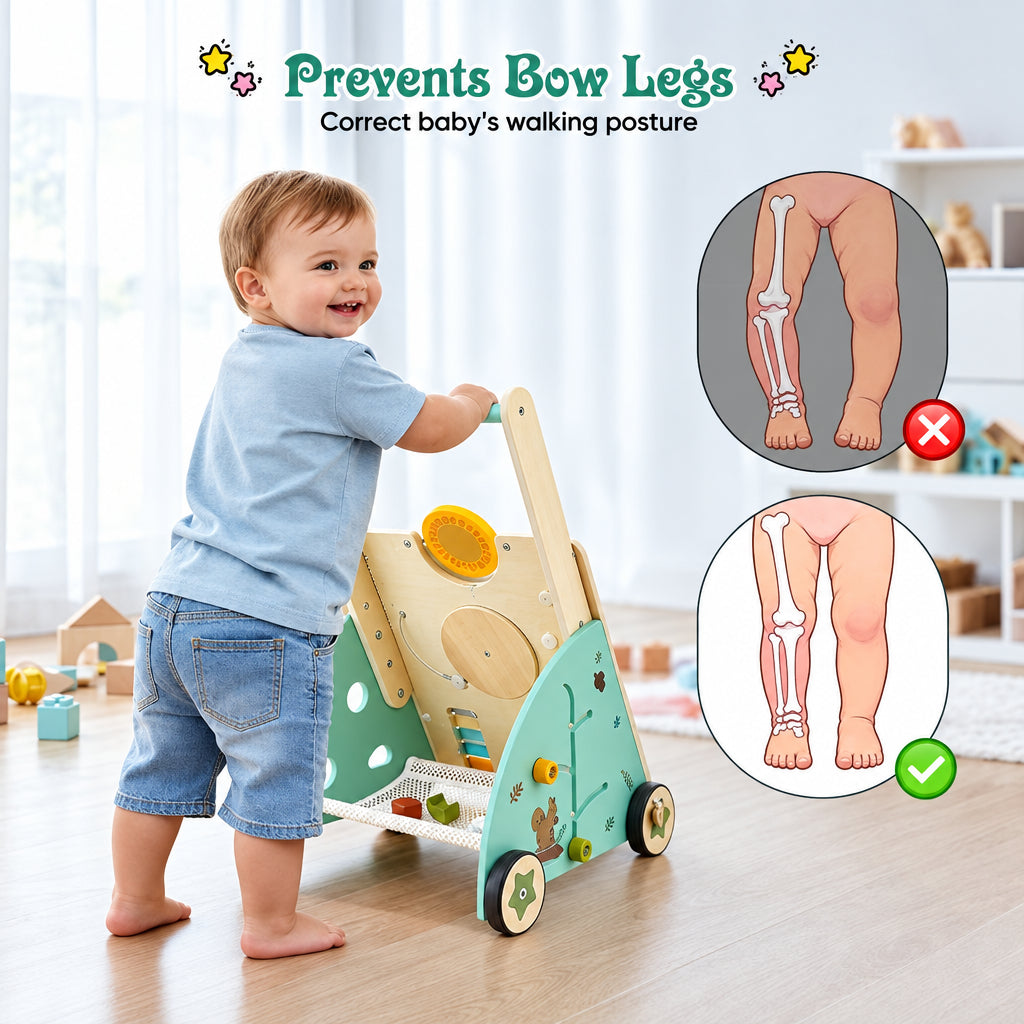 WoodenSteps – Naturel et éducatif – Trotteur en bois pour bébé avec panneaux ludiques