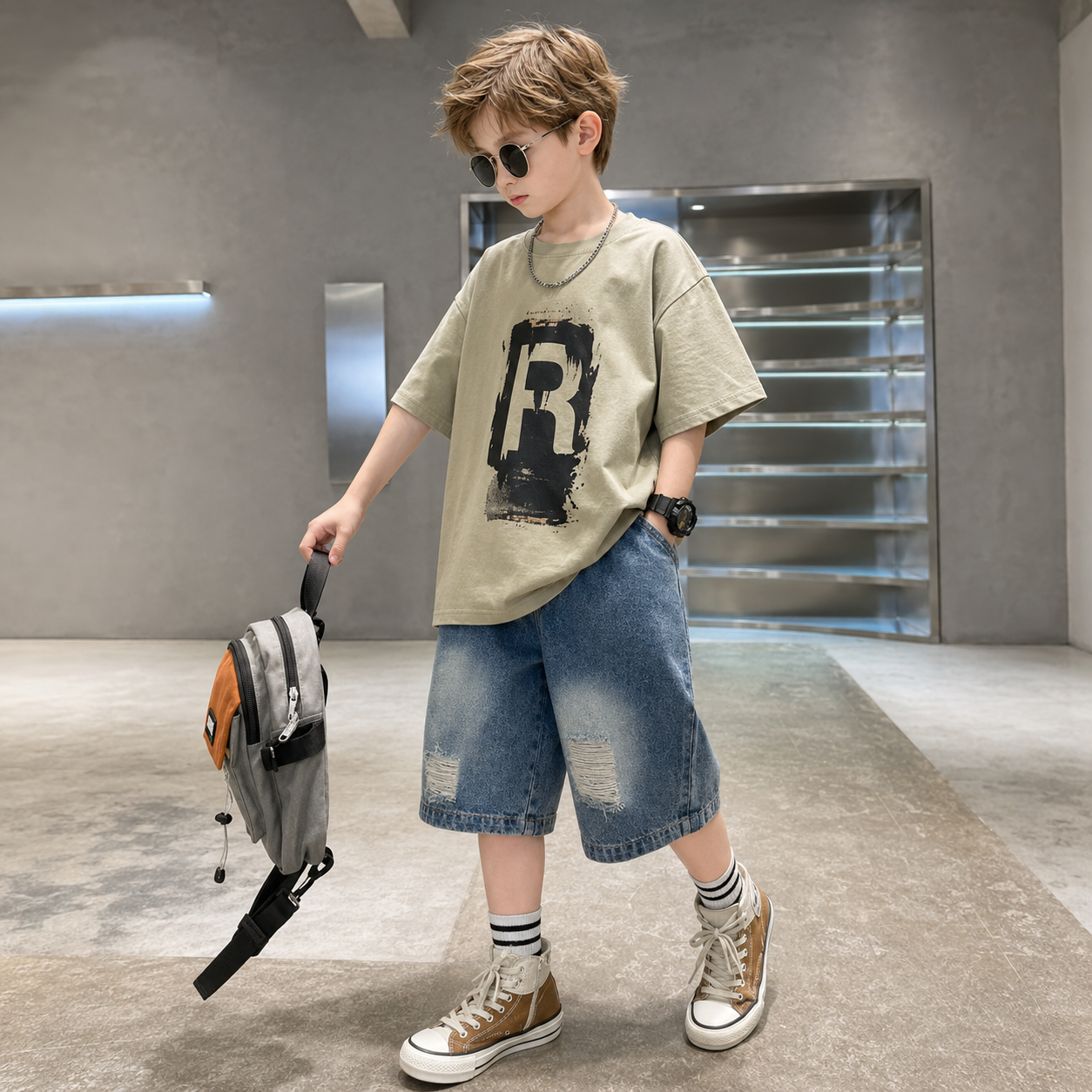 CoolBoys – Tendance et confortable – Tenue pour garçon avec t-shirt et short en jean