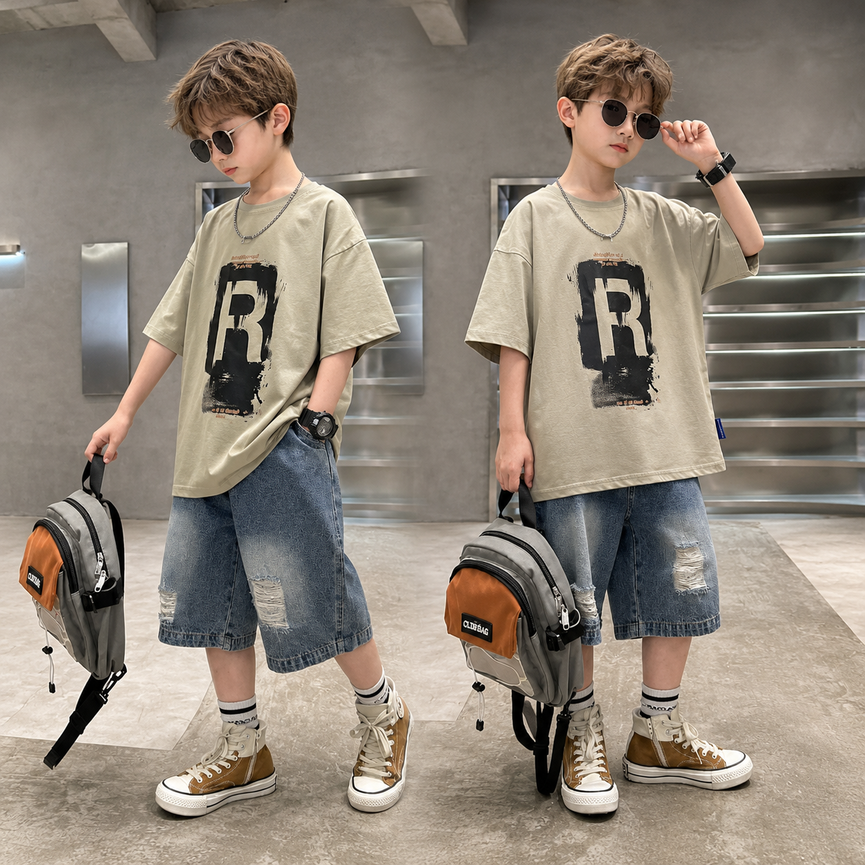 CoolBoys – Tendance et confortable – Tenue pour garçon avec t-shirt et short en jean