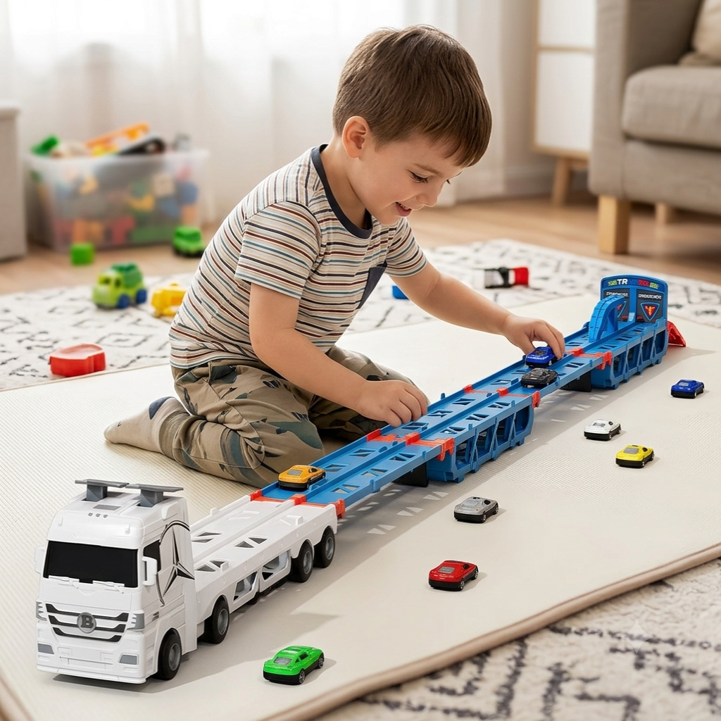 CarHauler – Ludique et aventureux – Kit de jeu « Transporteur de voitures » avec des voitures de course