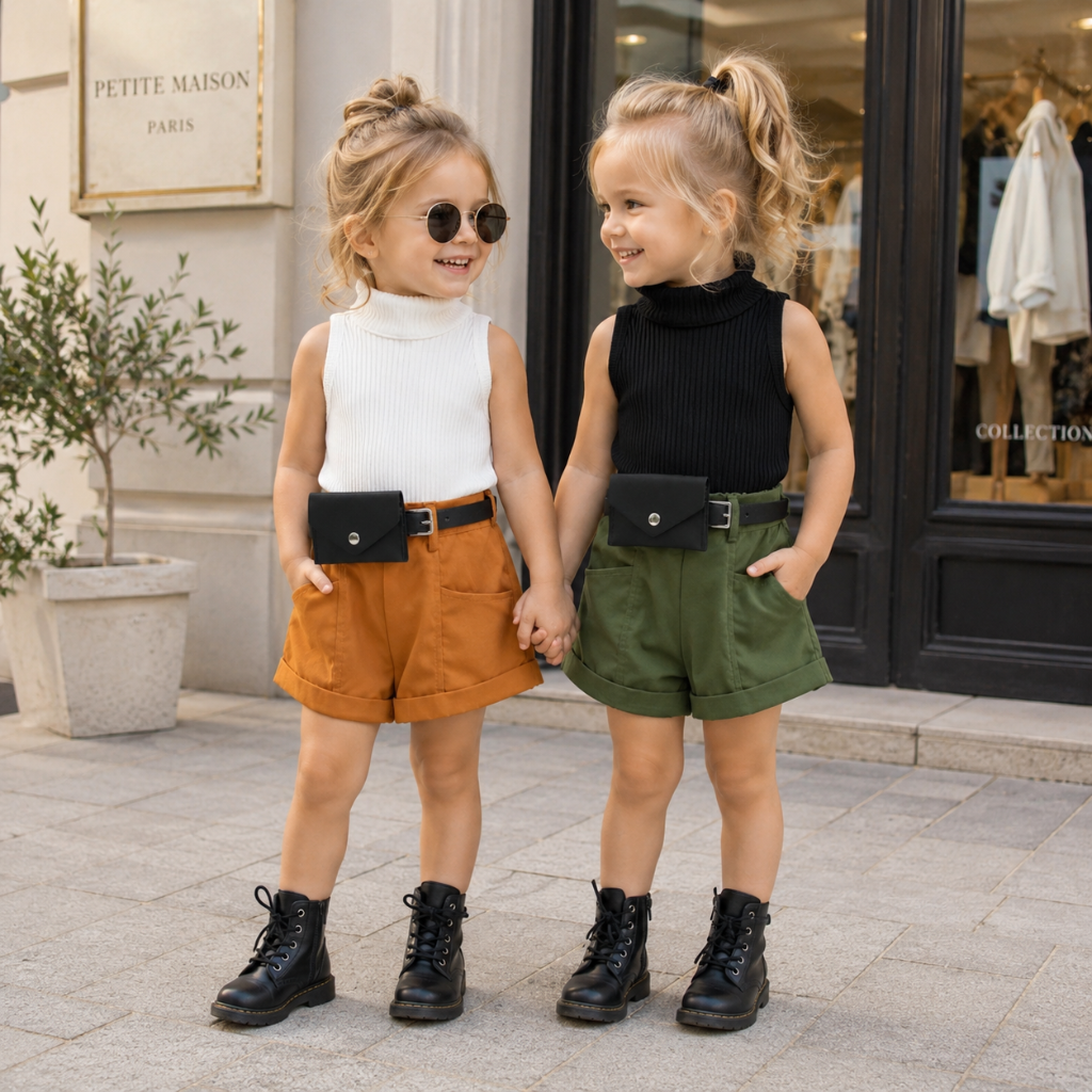 MiniFashionista – Élégance et tendances – Ensemble pour filles comprenant un haut, un short et un sac banane