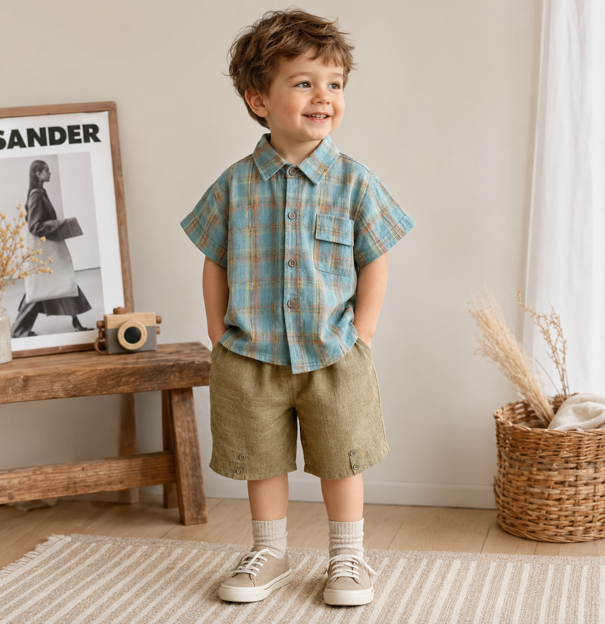 LittleGent – Tendance et décontracté – Ensemble pour garçon avec chemise à carreaux et short