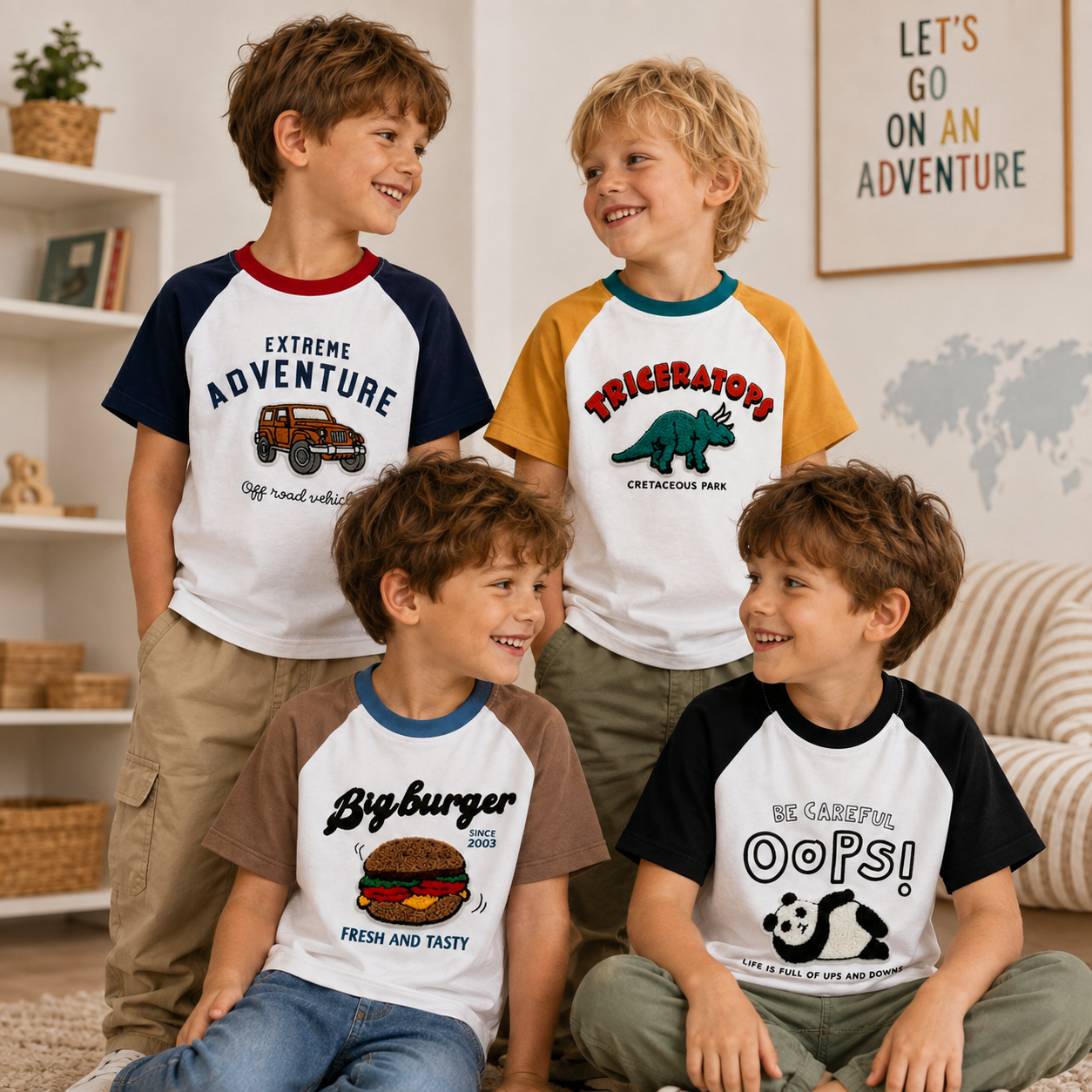StreetBoy – Tendance et confortable – T-shirt pour enfant à manches raglan et imprimé