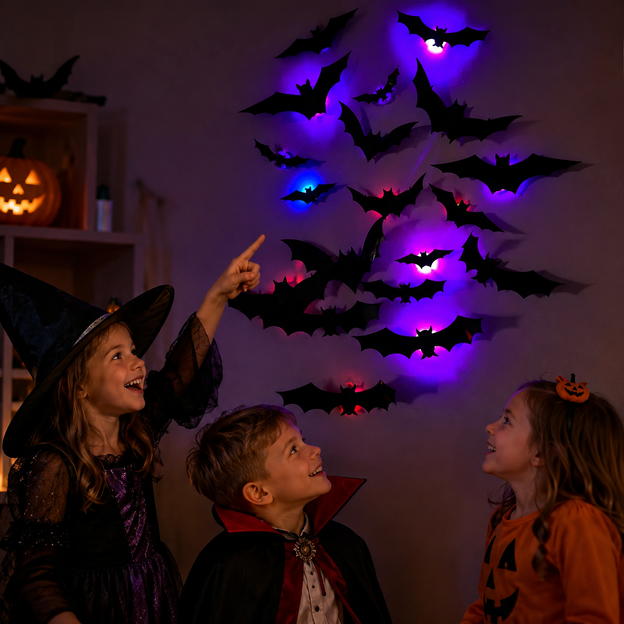 SpookyGlow – Effrayant et plein d'ambiance – Décoration murale LED « chauve-souris d'Halloween »