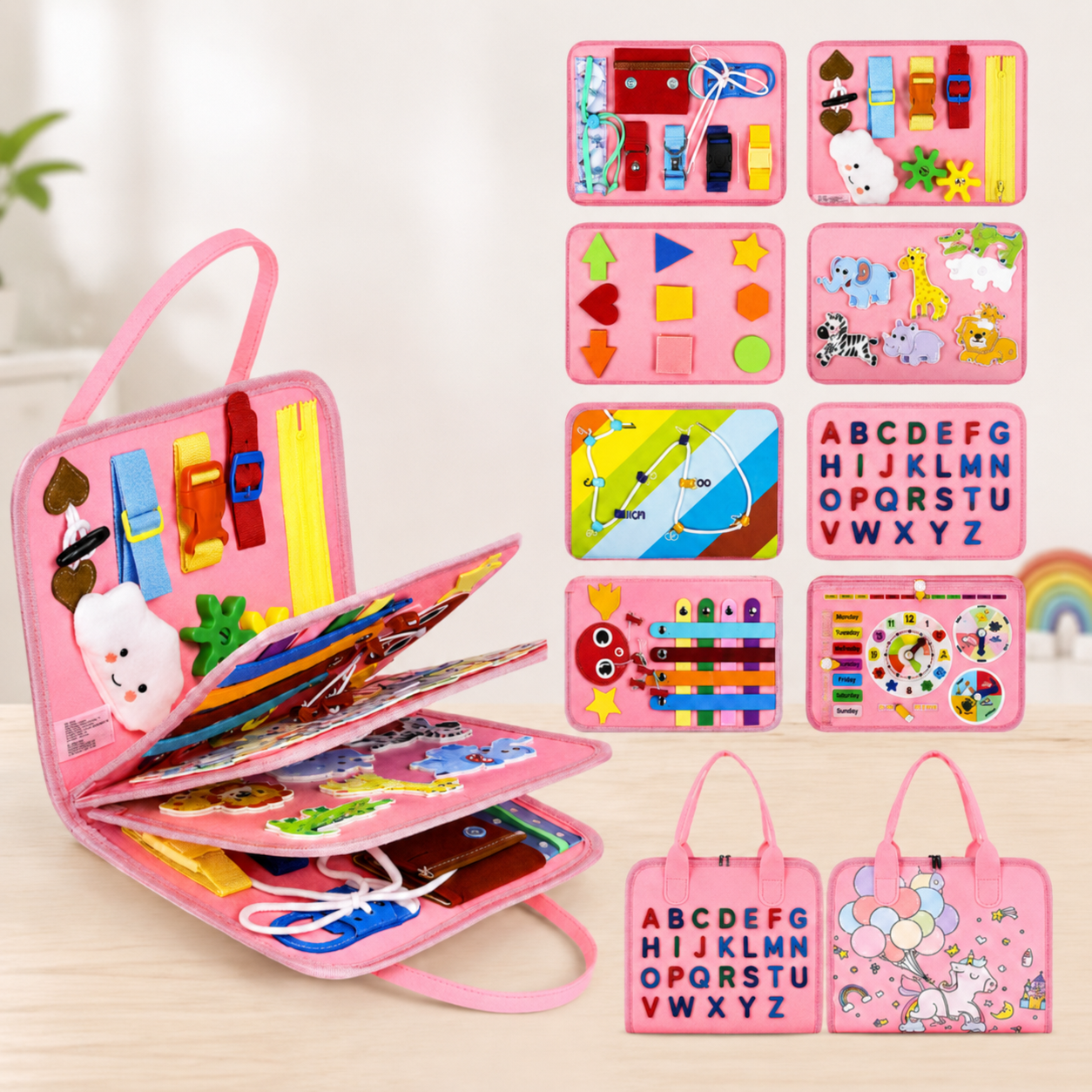7-in-1 Busy Board – Motricité et apprentissage – Tableau d'activités