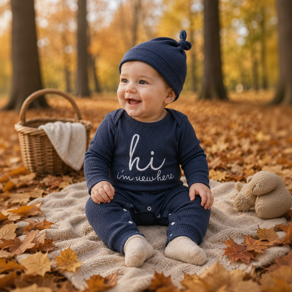 CuddleBaby – Bonjour, je suis nouvelle ici – Ensemble combi-pantalon et bonnet pour bébé