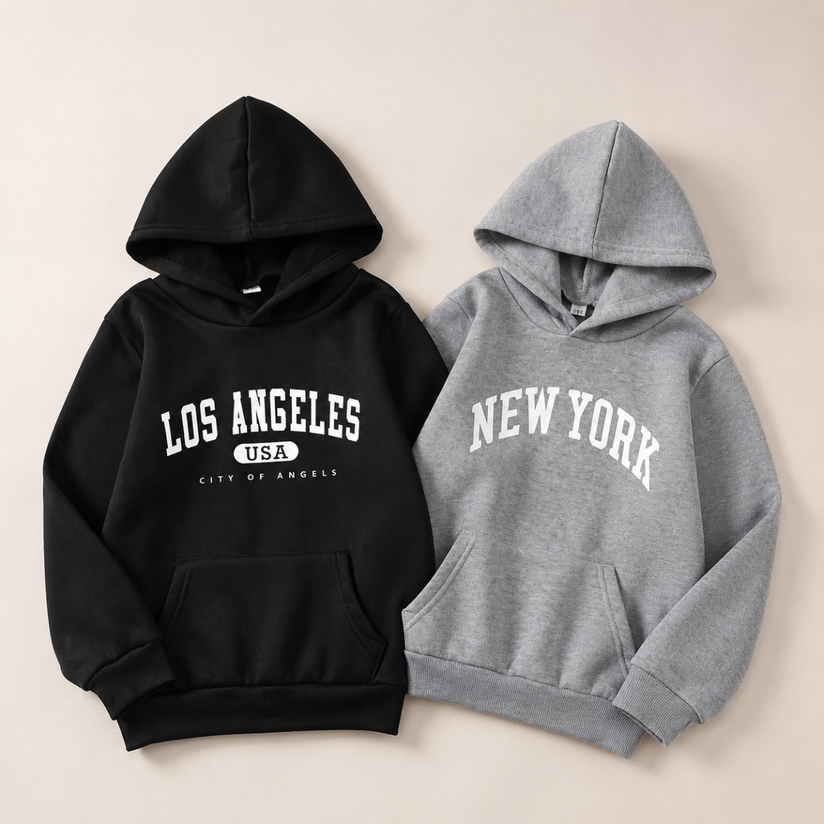 MiniUrban – Confortable et élégant – Pull à capuche avec imprimé Los Angeles/New York