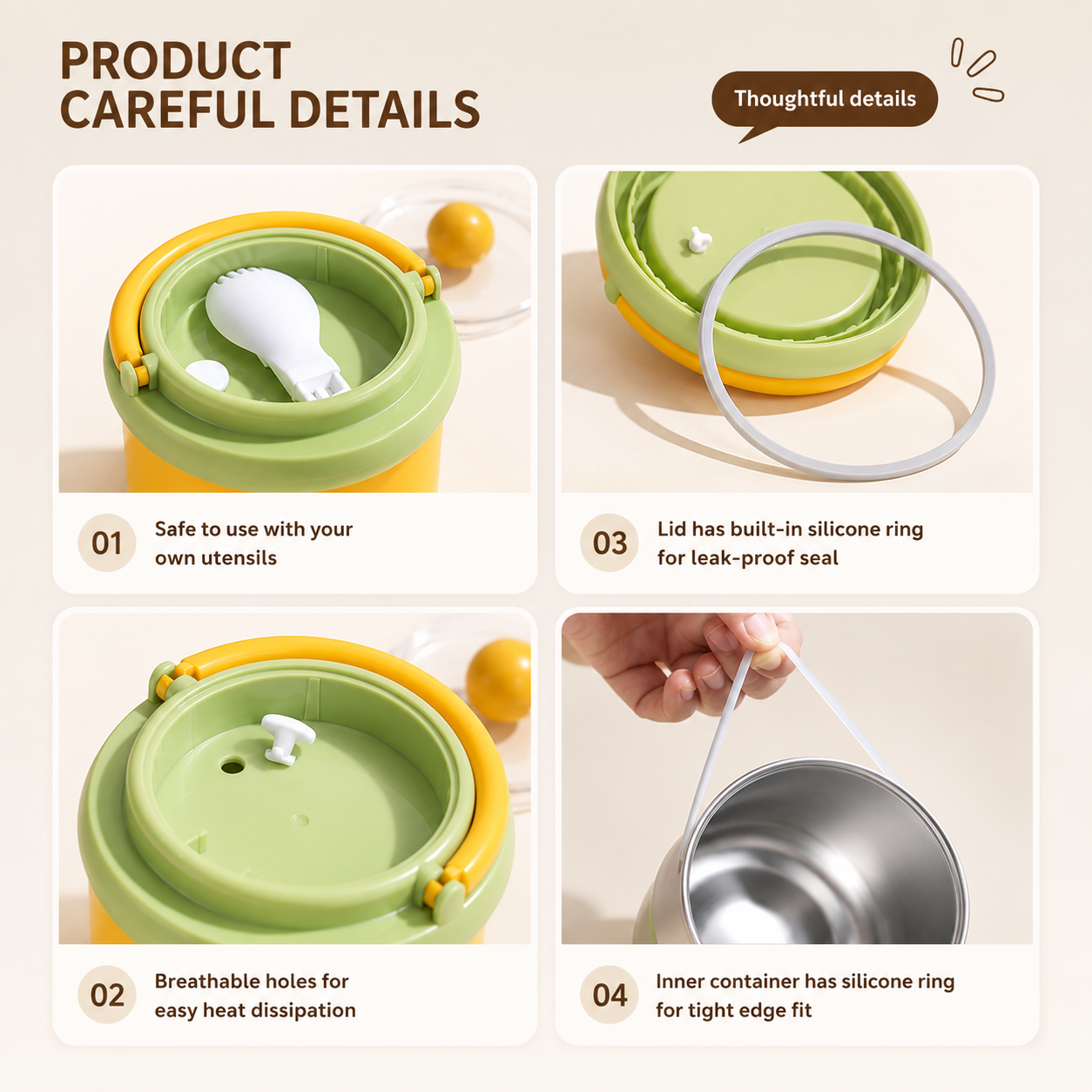 MealMate – Pratique et isolant – Bol à déjeuner en acier inoxydable avec cuillère