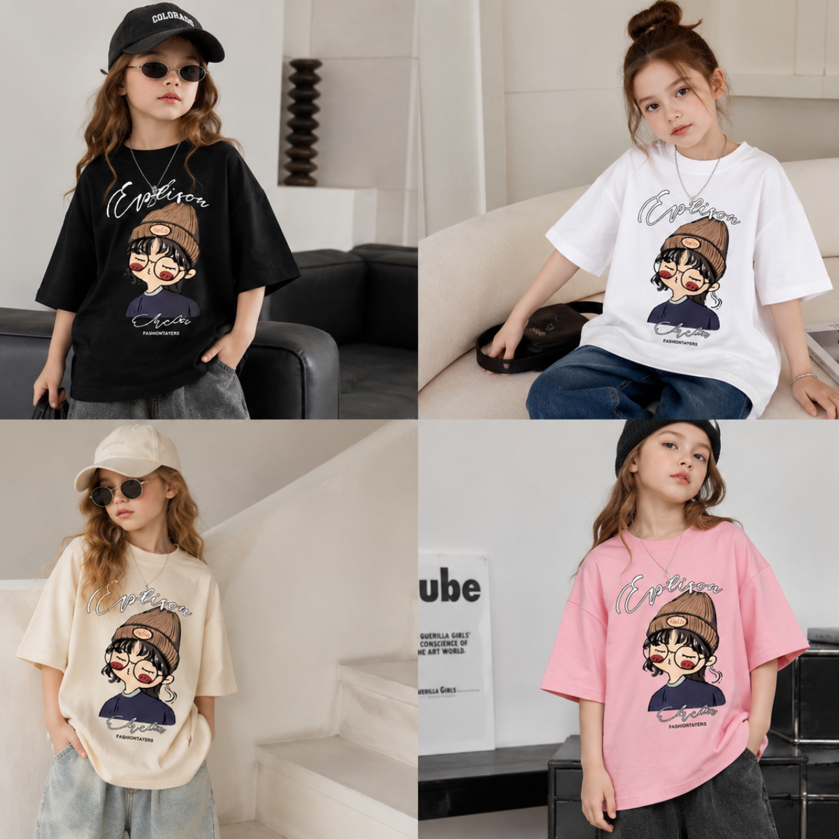 CuteStyle – Tendance et confortable – T-shirt à imprimé cartoon oversize