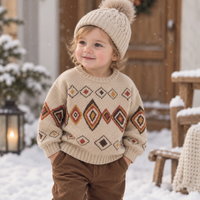Thumbnail for LittleRetro – Chaleureux et élégant – Pull en maille pour enfant avec motif en losanges