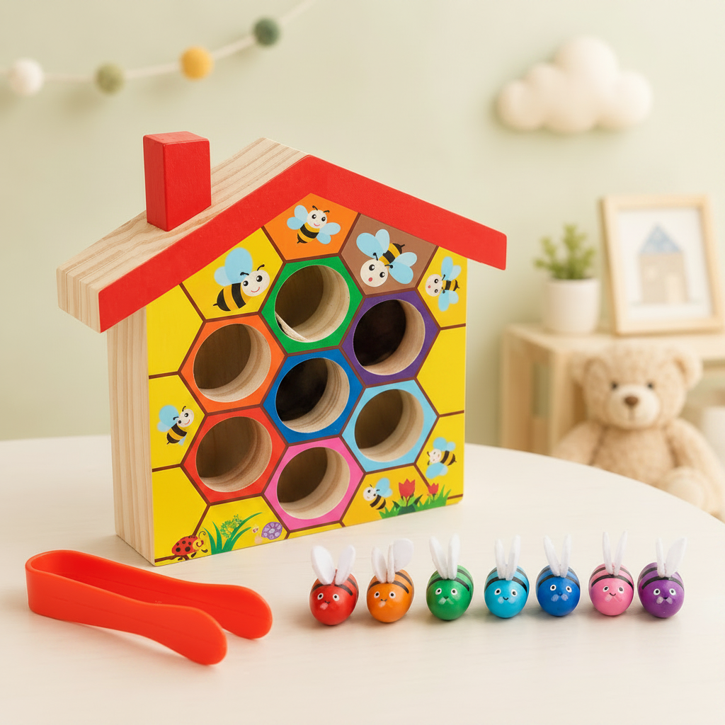 HoneyHive – Montessori & Éducatif – Jeu de tri des abeilles en bois