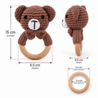 Thumbnail for CuddleRattle – Doux et ludique – Hochet pour bébé au crochet avec anneau en bois