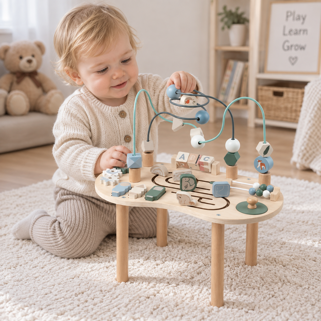 WoodMaze – Ludique et éducatif – Table d'activités en bois avec labyrinthe à perles