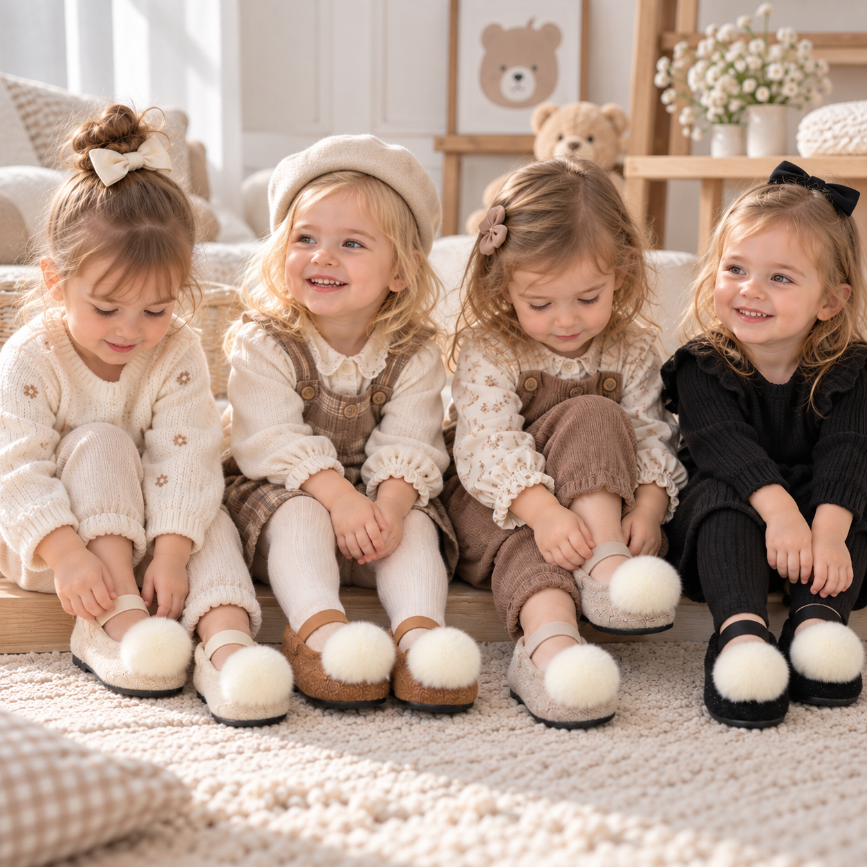 SoftSteps –  Chaudes et douillettes – Chaussures pour filles avec pompon en peluche