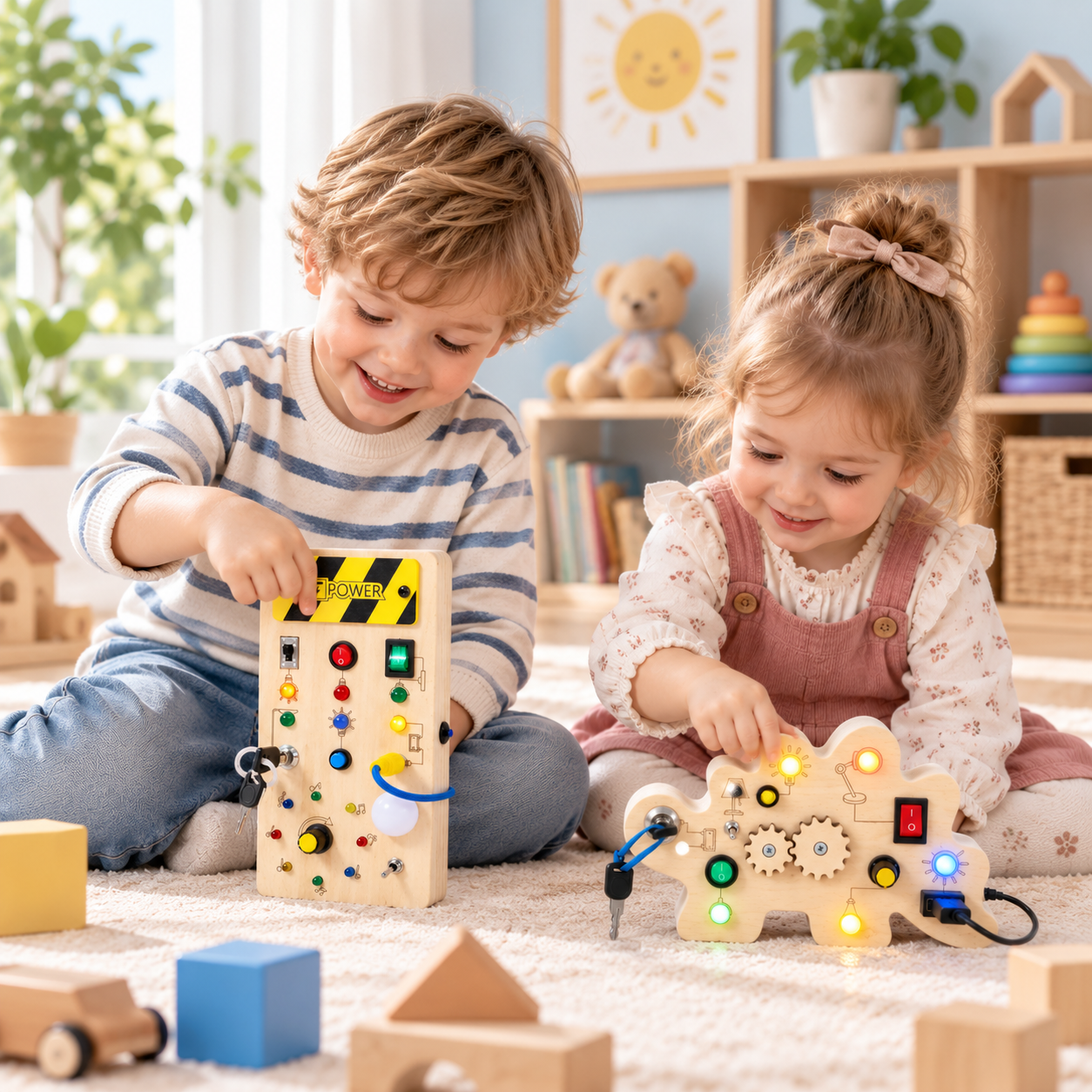 TinyTech – Tableau d'activités en bois avec lumières et interrupteurs – Jouet éducatif