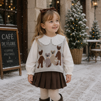 Thumbnail for PrettyLayers – Mignon et élégant – Ensemble 3 pièces pour fille comprenant une jupe, un chemisier et un gilet en maille