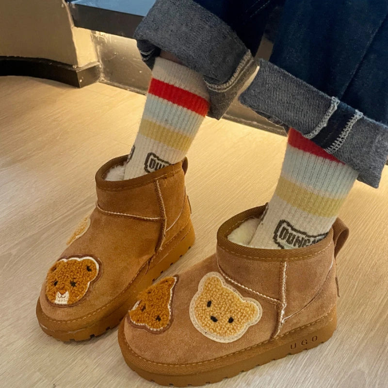 Mini Fashion - Bottines en daim marron avec ours