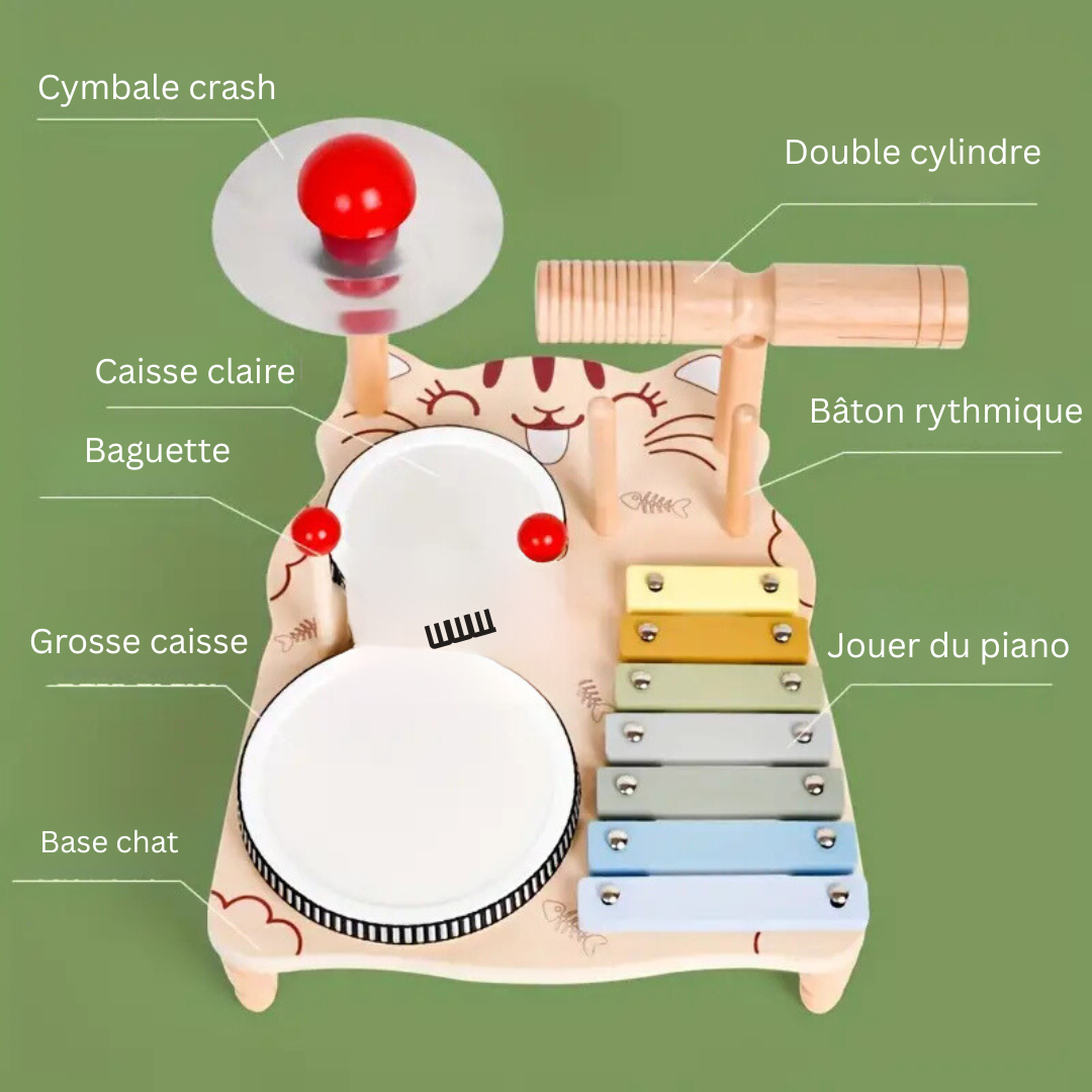 Woods – Musical et éducatif – Batterie en bois pour tout-petits