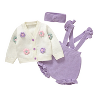 Thumbnail for FloraKnit – Douceur et mignonnerie – Tenue pour bébé avec gilet, salopette et bandeau