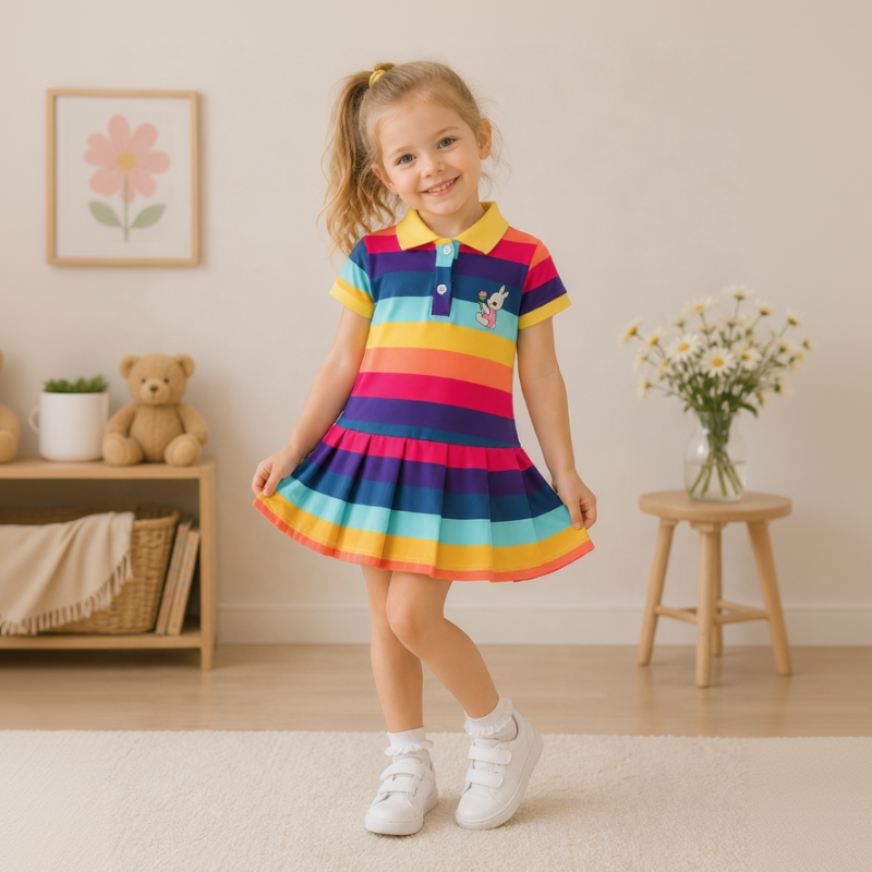 RainbowBabe – Frais et coloré – Robe polo pour enfant