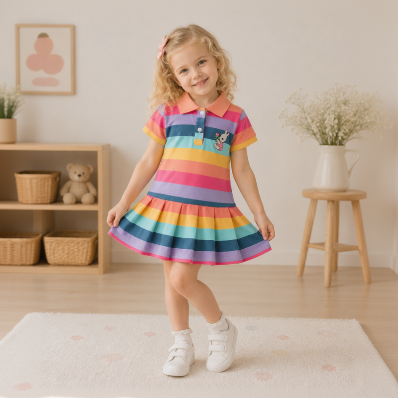 RainbowBabe – Frais et coloré – Robe polo pour enfant