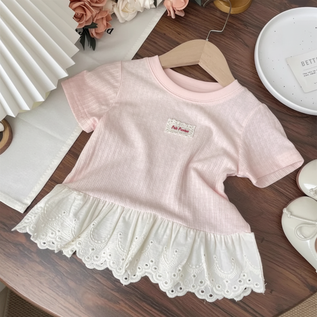 Polo Premium – Doux et mignon – T-shirt à bordure en dentelle