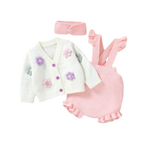 Thumbnail for FloraKnit – Douceur et mignonnerie – Tenue pour bébé avec gilet, salopette et bandeau