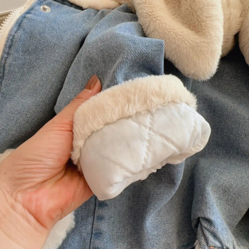 Girls Bunny Denim Coat – Chaleur et confort – Veste pour enfant