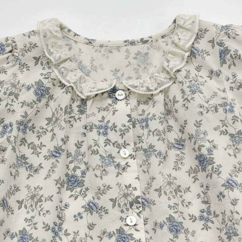 Vine Print Blouse – Légère et mignonne – Blouse pour enfant à manches bouffantes