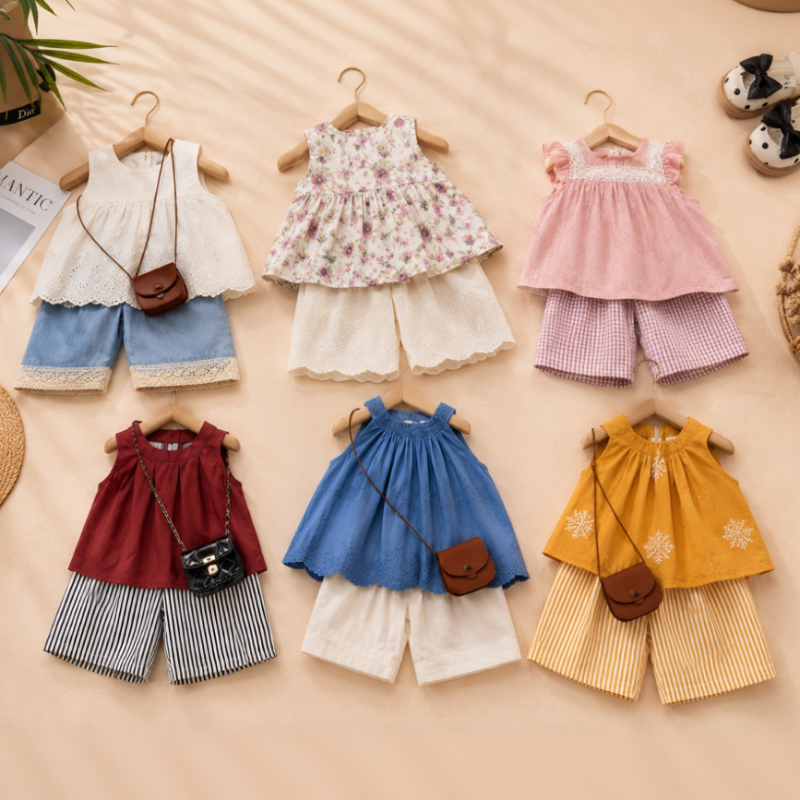 Sleeveless Tops & Pants – Douceur et élégance – Ensemble d'été pour enfants
