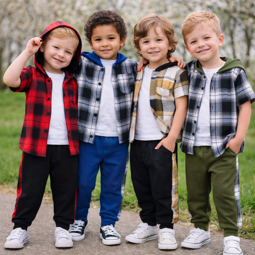 Boys Checkered Outfit – Tendance et confortable – Ensemble de vêtements à carreaux pour enfants