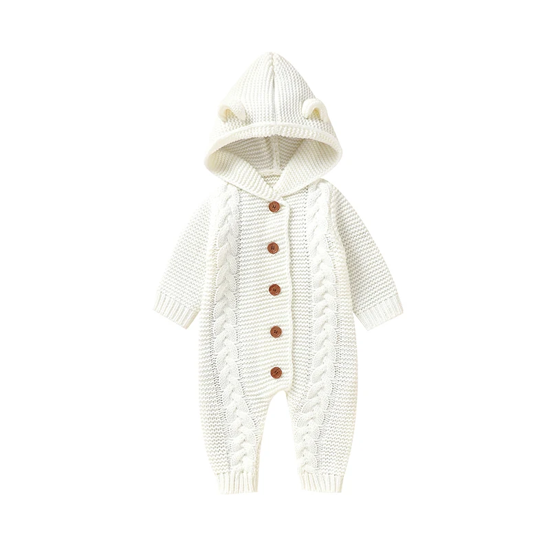 SoftKnit – Chaleureux et mignon – Combinaison à capuche en tricot pour bébé