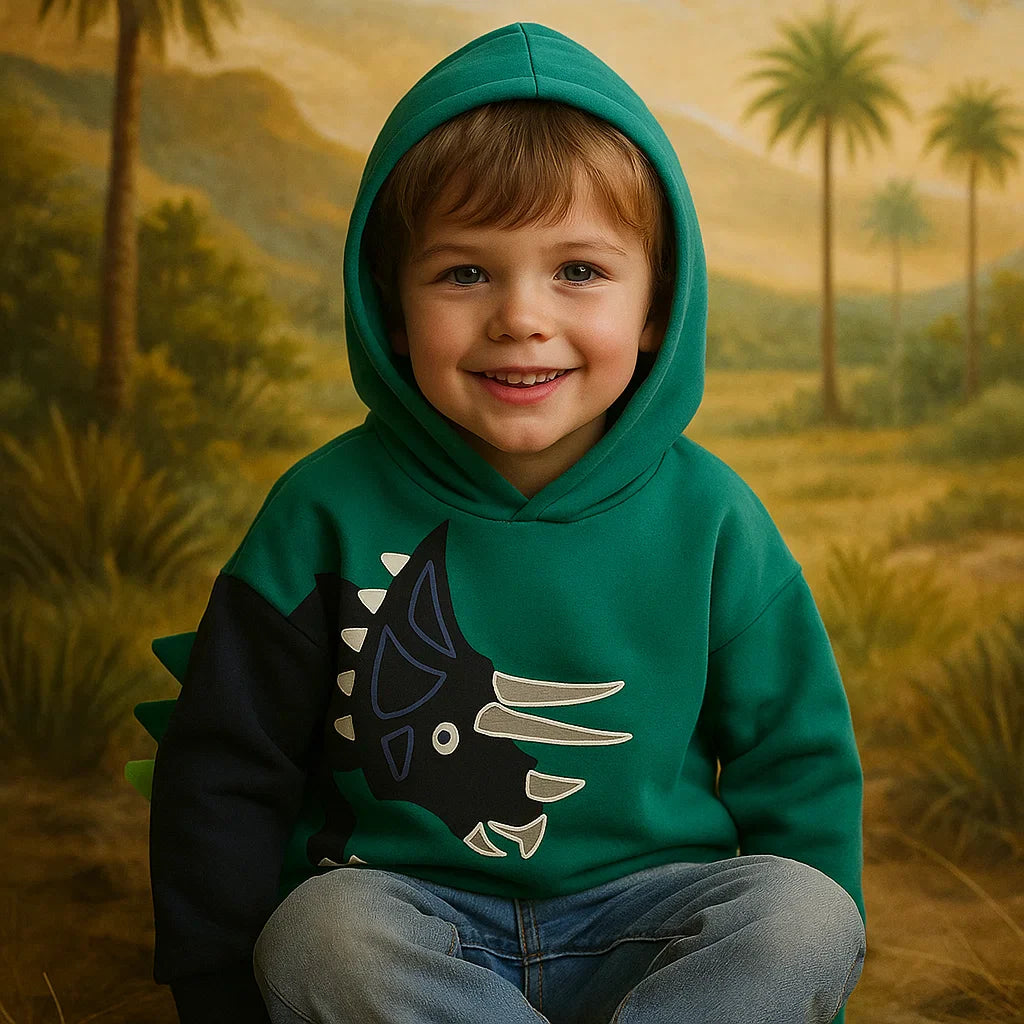 DinoStyle – Chaud et respirant – Sweat à capuche avec imprimé Triceratops