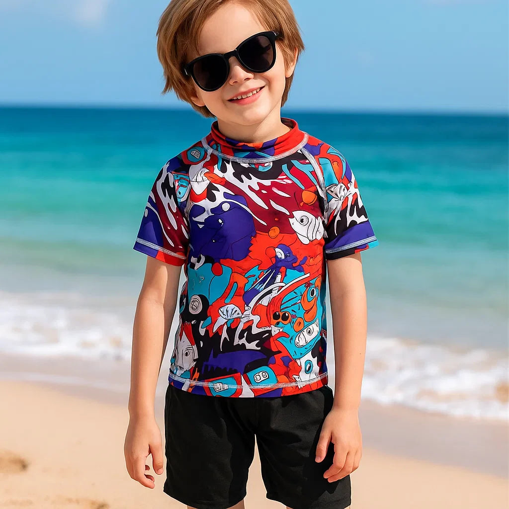 SunnyGuard – Été & Protection – T-shirt de bain anti-UV à manches courtes pour enfants