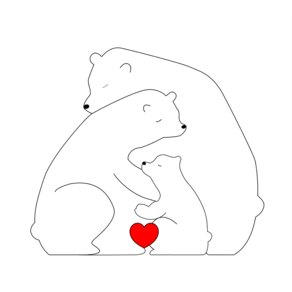 Family Puzzle – Cadeau personnalisé pour la fête des Mères avec une famille d'oursons