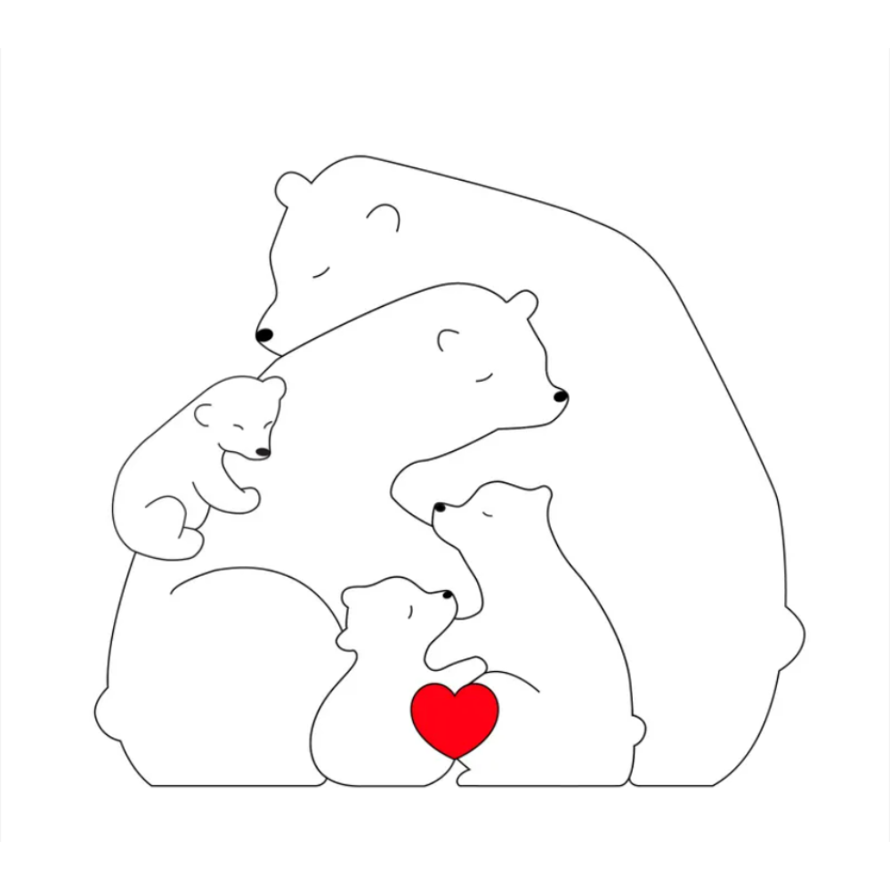 Family Puzzle – Cadeau personnalisé pour la fête des Mères avec une famille d'oursons