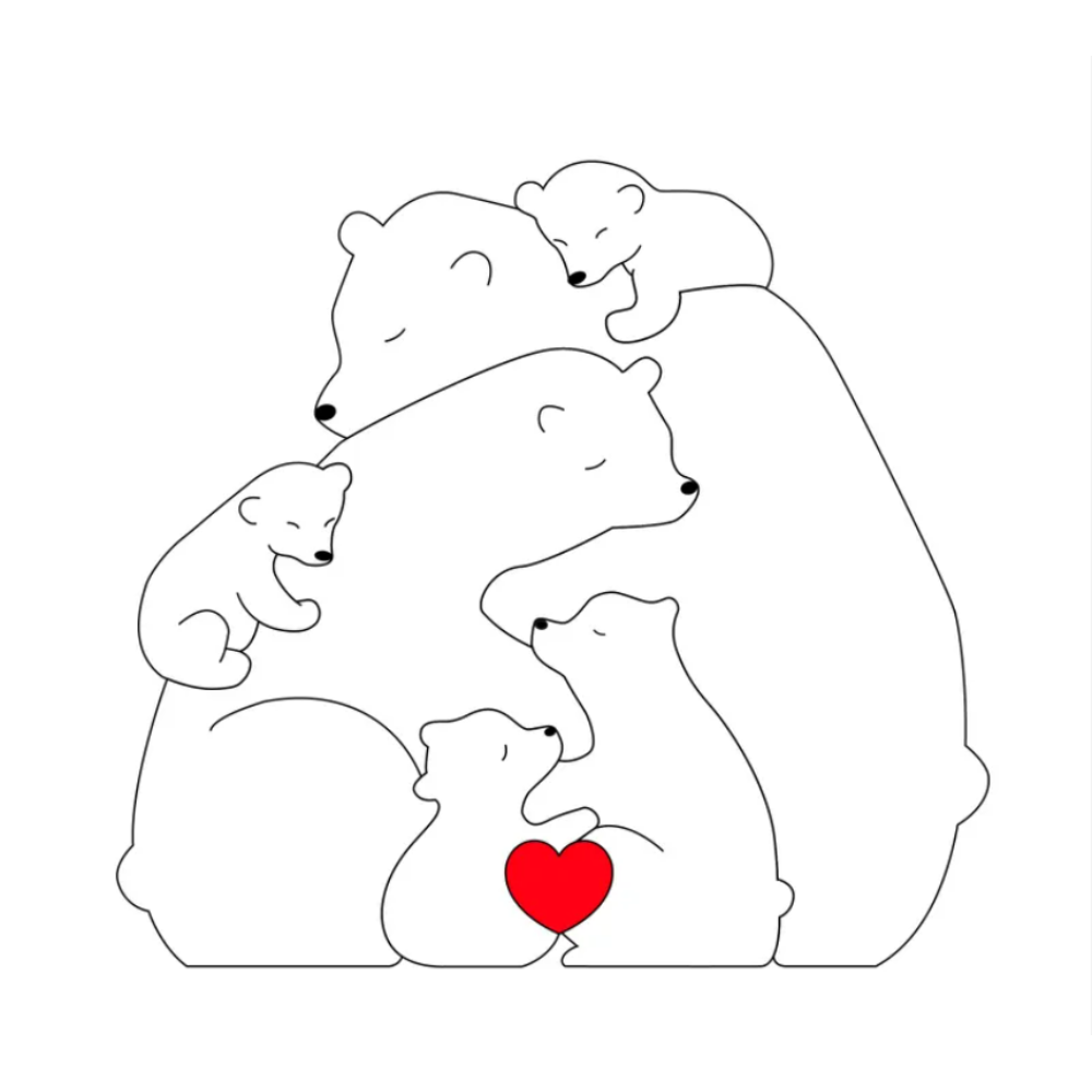 Family Puzzle – Cadeau personnalisé pour la fête des Mères avec une famille d'oursons