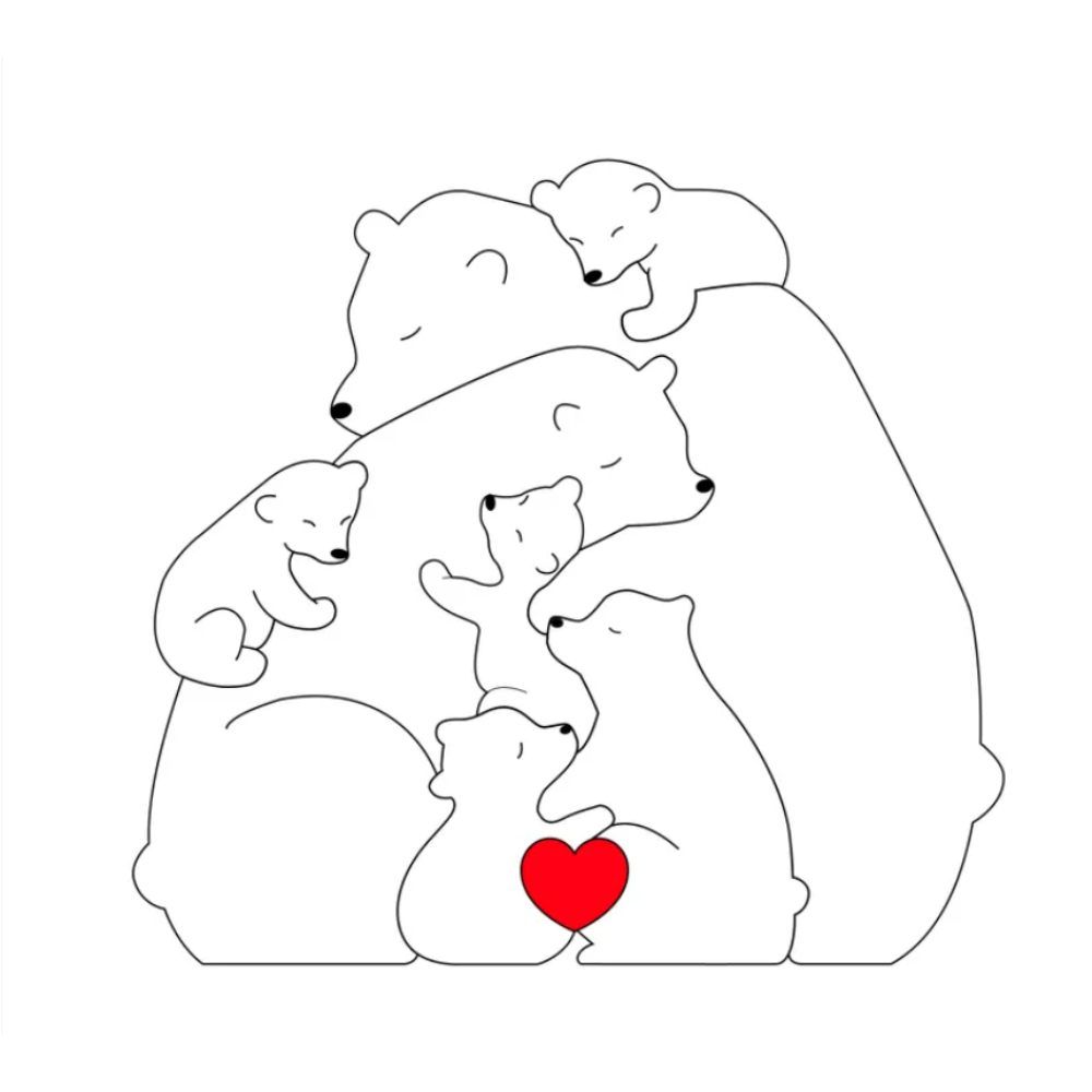 Family Puzzle – Cadeau personnalisé pour la fête des Mères avec une famille d'oursons
