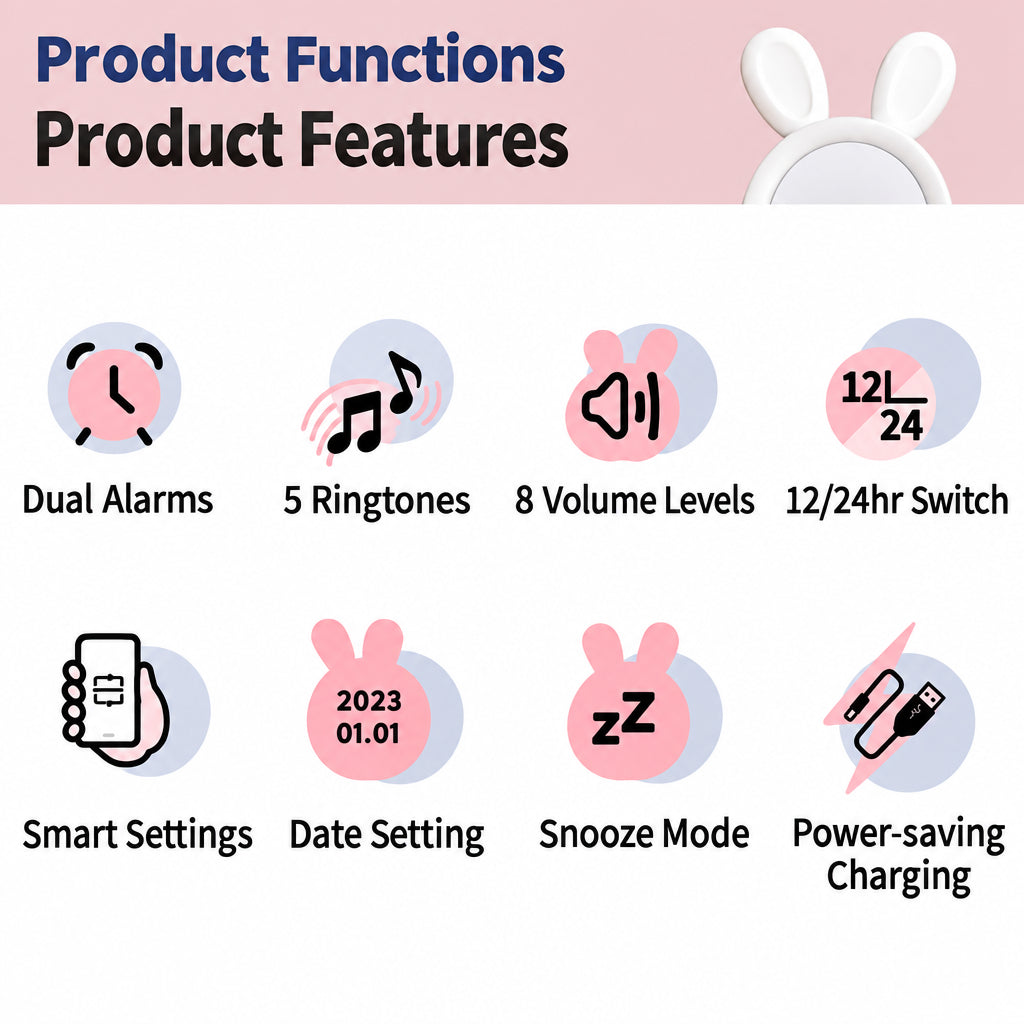 BunnyGlow – Mignon et pratique – Réveil numérique pour enfants avec veilleuse