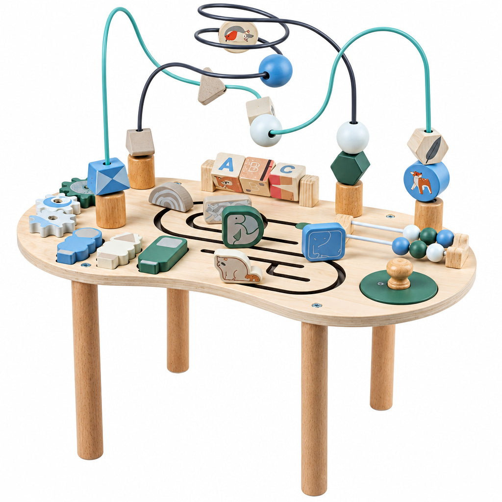 WoodMaze – Ludique et éducatif – Table d'activités en bois avec labyrinthe à perles