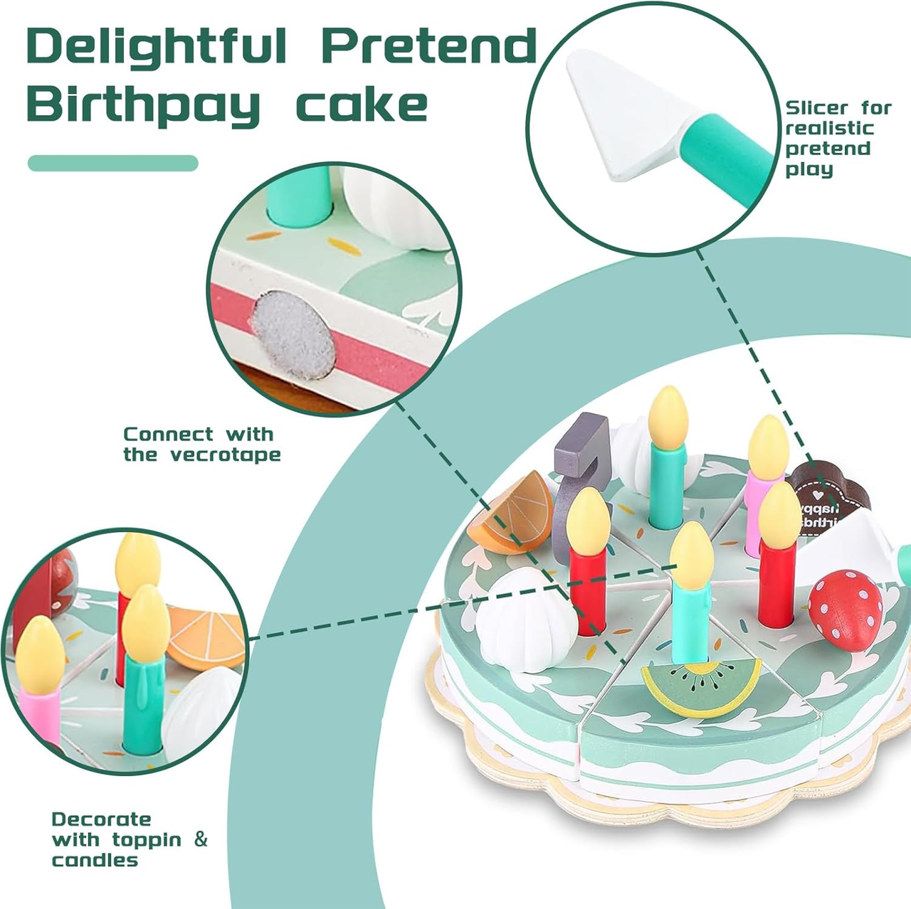 TinyChef – Éducatif et amusant – Set de cuisine en bois avec gâteau et accessoires