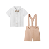 Thumbnail for LittleDandy – Classique et élégant – Short en coton avec bretelles, nœud et chemise