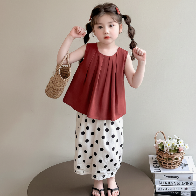 Sleeveless Tops & Pants – Douceur et élégance – Ensemble d'été pour enfants