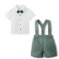 Thumbnail for LittleDandy – Classique et élégant – Short en coton avec bretelles, nœud et chemise