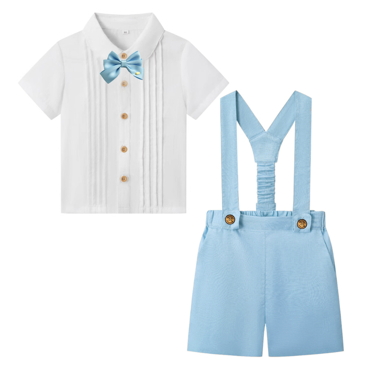 LittleDandy – Classique et élégant – Short en coton avec bretelles, nœud et chemise