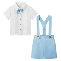 Thumbnail for LittleDandy – Classique et élégant – Short en coton avec bretelles, nœud et chemise