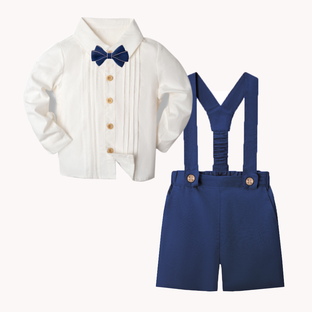 LittleDandy – Classique et élégant – Short en coton avec bretelles, nœud et chemise